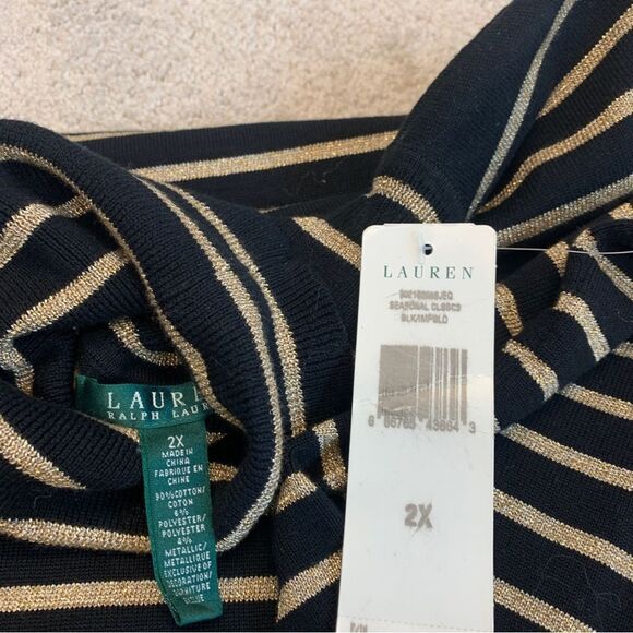 Lauren Ralph Lauren black gold knit striped turtleneck sweater Sz 2X NWT - Picture 6 of 9